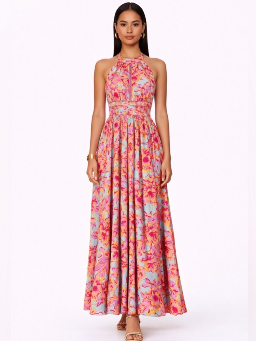 Anthropologie Abel the label Rumi halter open back Floral Maxi Dress M